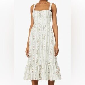 Reformation Cream Floral Midi Dress with Pastel Stripes